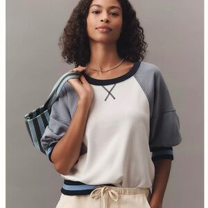 Anthropologie Pilcro Ribbed Raglan Short-Sleeve Sweatshirt